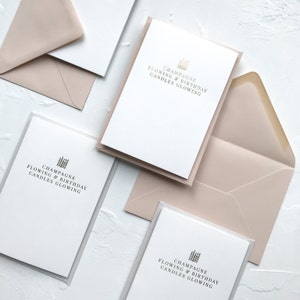 Champagne Flowing & Birthday Candles Glowing Gold Foiled Birthday Card, Greeting Card, Minimal Birthday Card