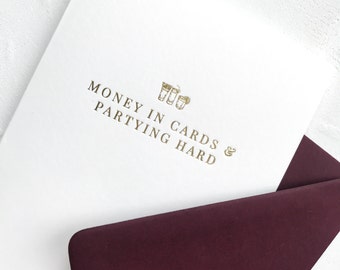 Geld in kaarten en feesten hard vergulde verjaardagskaart, wenskaart, minimale verjaardagskaart