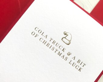 Cola Truck & Een beetje kerst geluk goudfolie kerstkaart, wenskaart, minimale kerstkaart