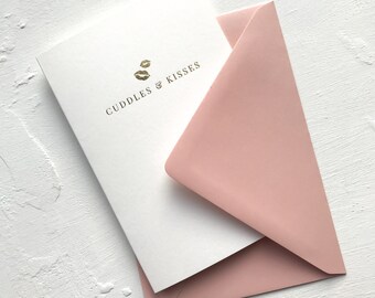 Knuffels & Kusjes Vergulde Valentijnskaart, Wenskaart, Verjaardagskaart, Minimale Valentijnskaart