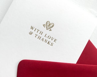 Met Love & Thanks Card, Wenskaart, Bedankkaart, Goudfolie kaart, Minimale Bedankkaart