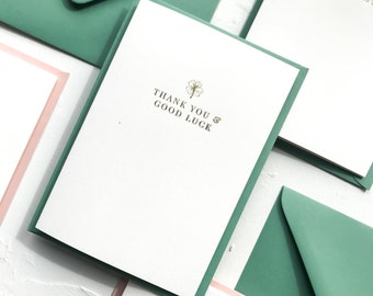 Dank u & good luck card, wenskaart, dankkaart, goudfoliekaart, minimale bedankkaart