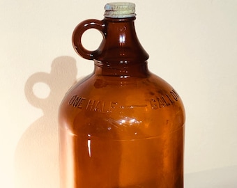 collectible  Vtg Duraglas Rustic Brown Glass One Gallon Bottle Jug metal screw lid 11Hx4.5W"