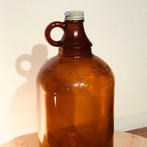 collectible  Vtg Duraglas Rustic Brown Glass One Gallon Bottle Jug metal screw lid 11Hx4.5W&quot;
