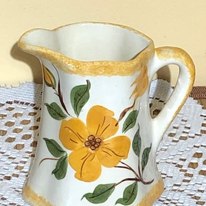 Vtg. Floral Ceramic Creamer Mini Pitcher USA Hand Painted {made by the Cash Family}