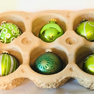 Vtg. 3&quot; Balls~Assortment~6] Christmas Glass~Green Glitter, Glossy & Matt Ornaments  / Good Condition*
