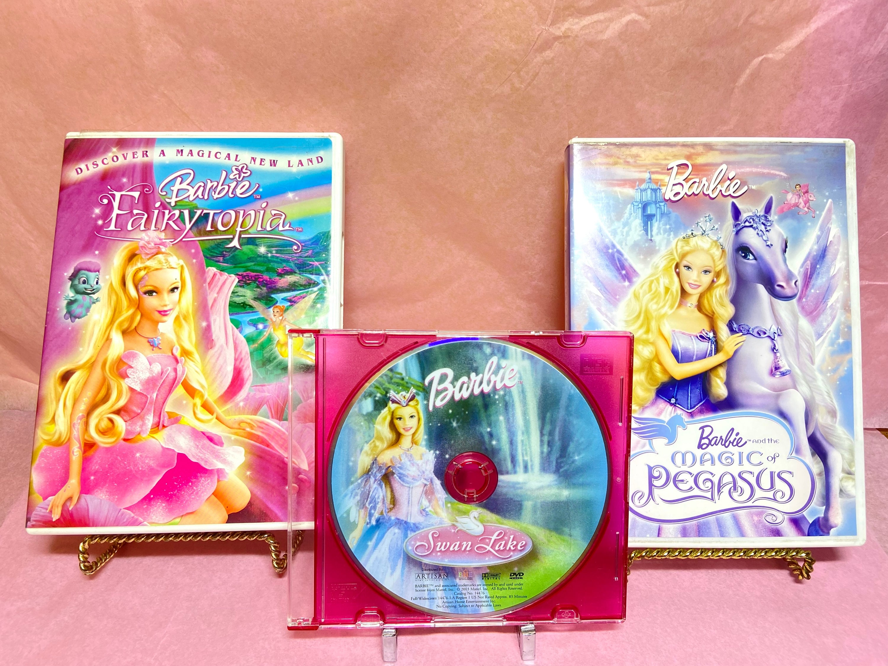 3 BARBIE and the Magic of Pegasus DVD 2005universal Studios Barbie-a  Magical New Land Fairytopia 2004 & Barbie Swan Lake DVD 2003 