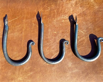 Steel Spade Hooks, Hand Forged Hooks, Blacksmith (set of 3)