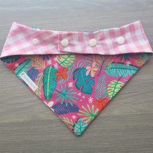 Reversible Snap-on Dog Bandana - Tropical Leaves & Gingham