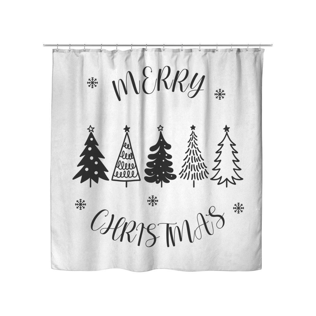 Black and White Christmas Tree Shower Curtains Waterproof Modern Fabric Bathroom Basics Shower