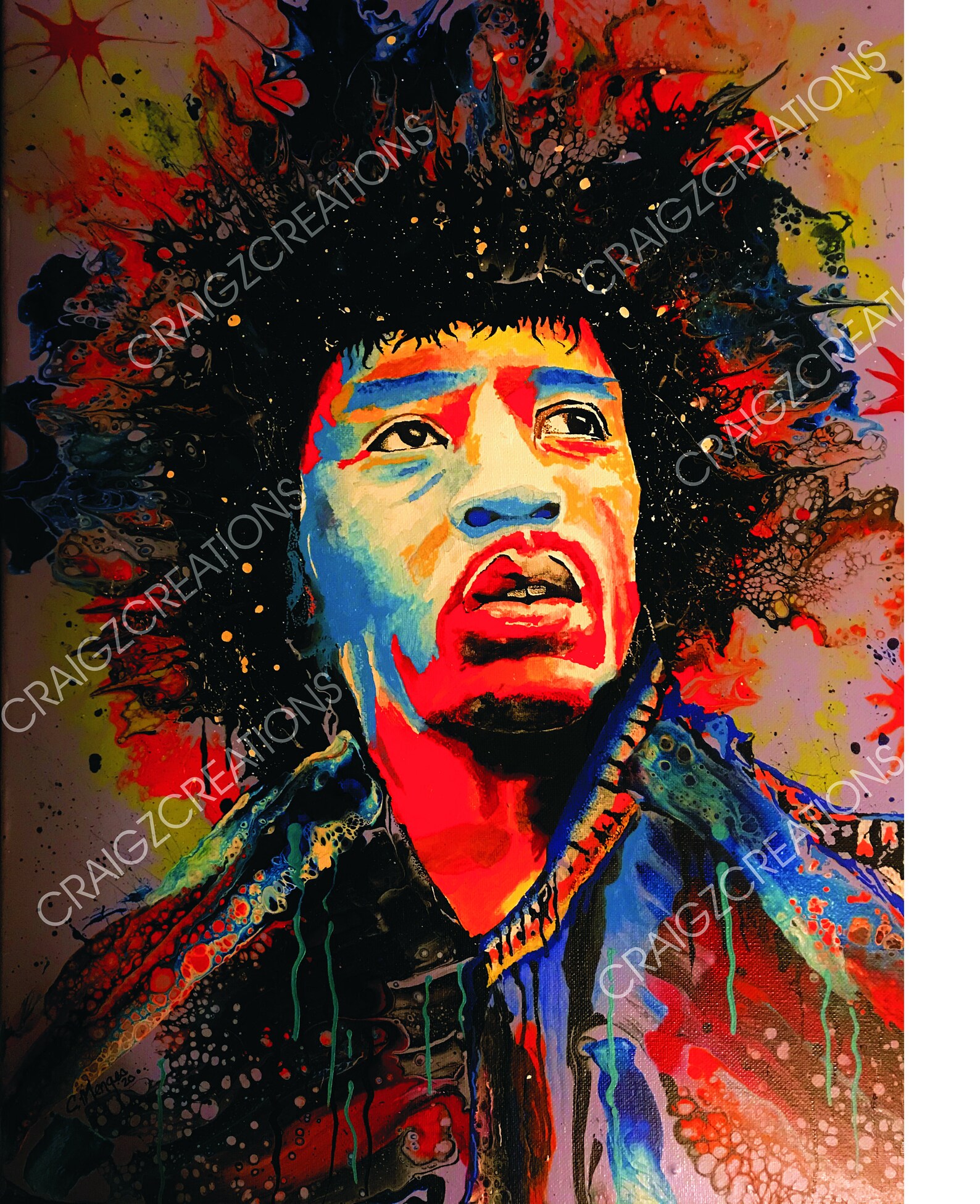 Jimi Hendrix Original Painting Print. Signed by the artist. Etsy