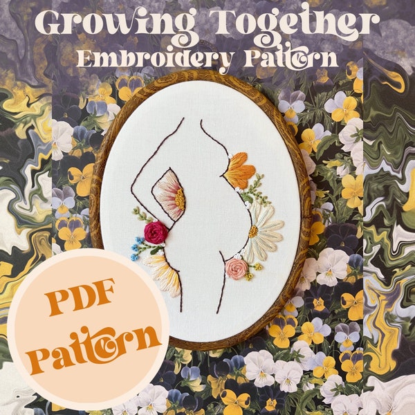 Growing Together PDF Embroidery Pattern//Beginner Embroidery Guide//Stich and Color Guide//Mother Gift//Baby Shower Gift//Digital Download