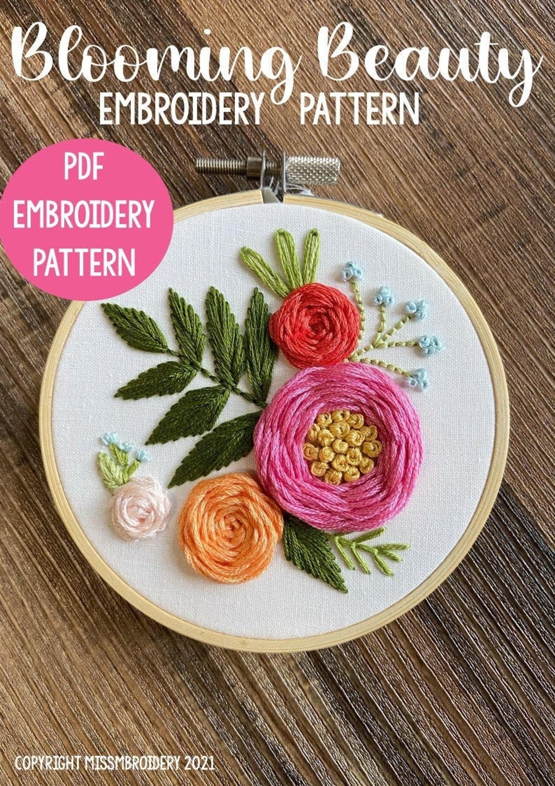 Blooming Beauty PDF Embroidery Pattern // 4" Embroidery Pattern ...