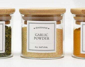Classic Modern Spice Labels • 20, 40 or 80 Durable, Waterproof & Oil Resistant Labels • Permanent Adhesive • Custom or Standard Labels.