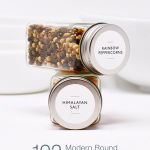 192 Modern Round Spice Labels • 2 Design Options • Durable, Waterproof & Oil Resistant Labels • Permanent Adhesive • Modern Spice Labels.