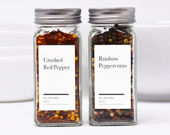 100 Standard + 20 Custom Modern Spice Labels • Durable Spice Labels, Waterproof & Oil Resistant Labels • Permanent Adhesive Labels.