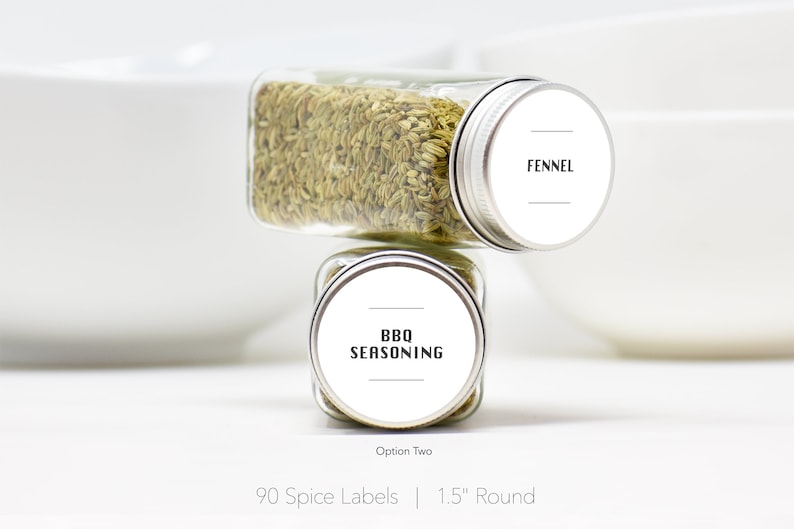 Modern Spice Labels • Durable, Waterproof & Oil Resistant Labels • Permanent Adhesive • Spice Jar Labels
