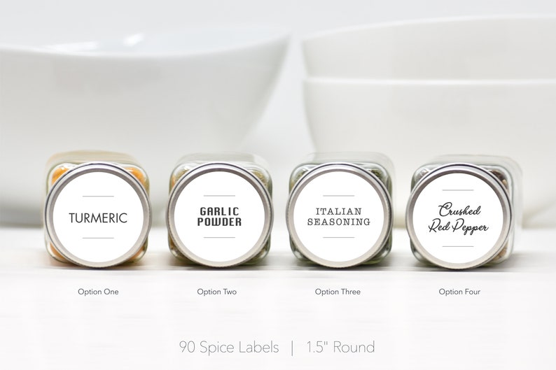 Modern Spice Labels • Durable, Waterproof & Oil Resistant Labels • Permanent Adhesive • Spice Jar Labels