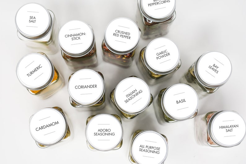 Modern Spice Labels • Durable, Waterproof & Oil Resistant Labels • Permanent Adhesive • Spice Jar Labels