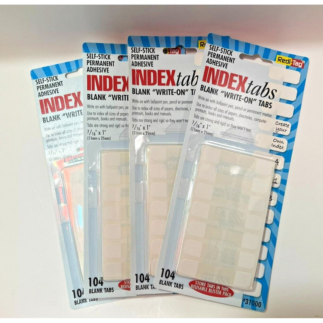 4 Packages Redi Tag Index Tabs Self Stick Permanent Adhesive Write on