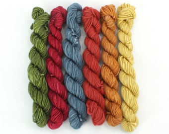 Mini Skein Hand Dyed Yarn, Rustic Christmas Colors, Sock Weight, DK Weight, SW Merino Wool, Fingering Knitting, Crochet Yarn