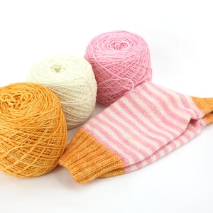 Stripey Socks--Baby Pink, White and Marigold Sock Set--Hand-dyed yarn, fingering yarn