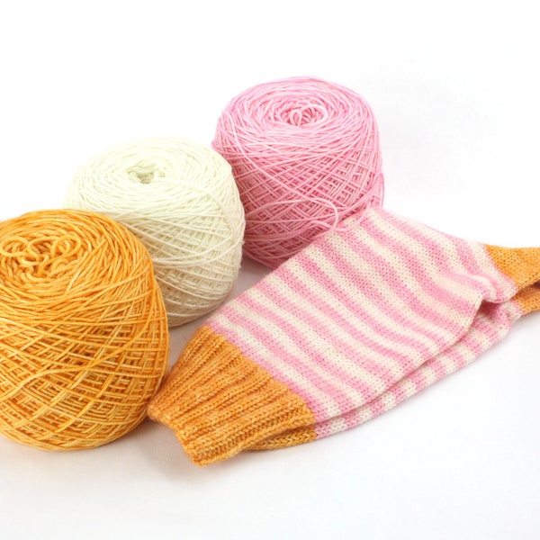 Stripey Socks--Baby Pink, White and Orange Sock Set--Hand-dyed yarn, fingering yarn