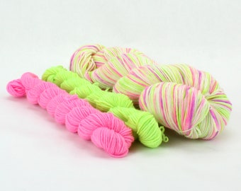 Neon rainbow Sock Set--Hand-dyed yarn, fingering yarn