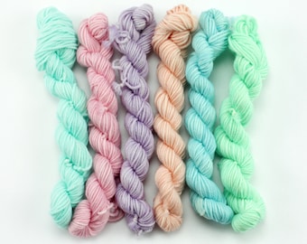 Mini Skein Hand Dyed Yarn, Pastel Colors, Sock Weight, DK Weight, SW Merino Wool, Fingering Knitting, Crochet Yarn