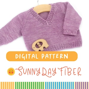 KNITTING PATTERN: Cozy Classic Baby V-neck Pullover Sweater in 4 sizes