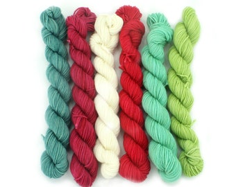 Mini Skein Hand Dyed Yarn, Christmas Colors, Sock Weight, DK Weight, SW Merino Wool, Fingering Knitting, Crochet Yarn