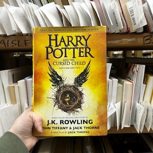 Hardcover Harry Potter and the Cursed Child parts 1 and 2, Middle Chapter, Magic, Hogwarts, Muggles, Wizards, Ron, Hermione, Death Eater