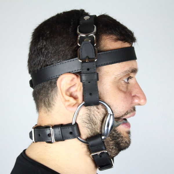 BDSM Pony Play Adjustable Bit Gag Head Harness + Big Gag, BDSM Bit Gag