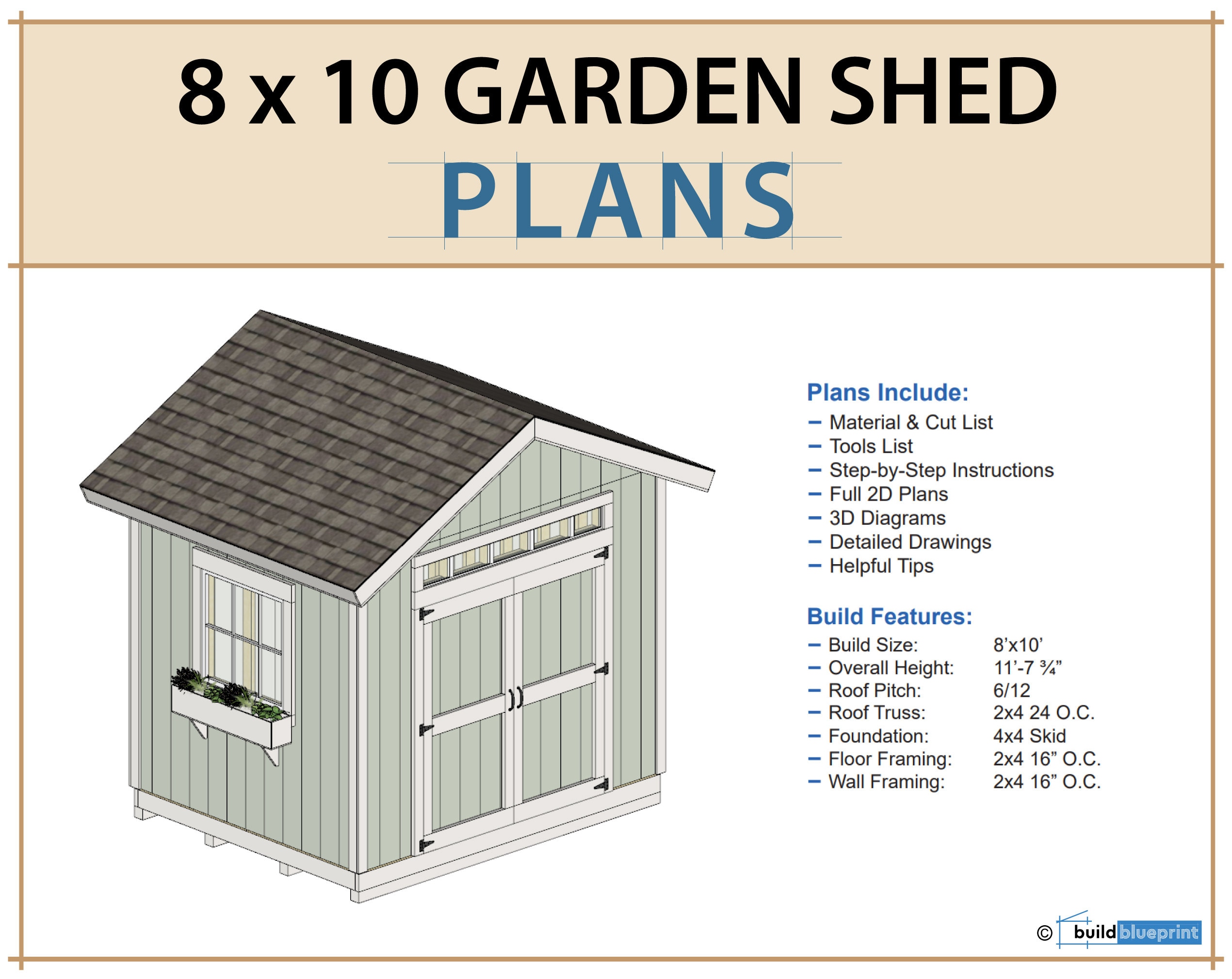 8x10 Garden Shed Plans and Build Guide DIY Woodworking Instructions