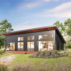 40' x 50' moderne architectonische plannen voor een magere hut - Custom 2000SF huisblauwdruk met 3 slaapkamers