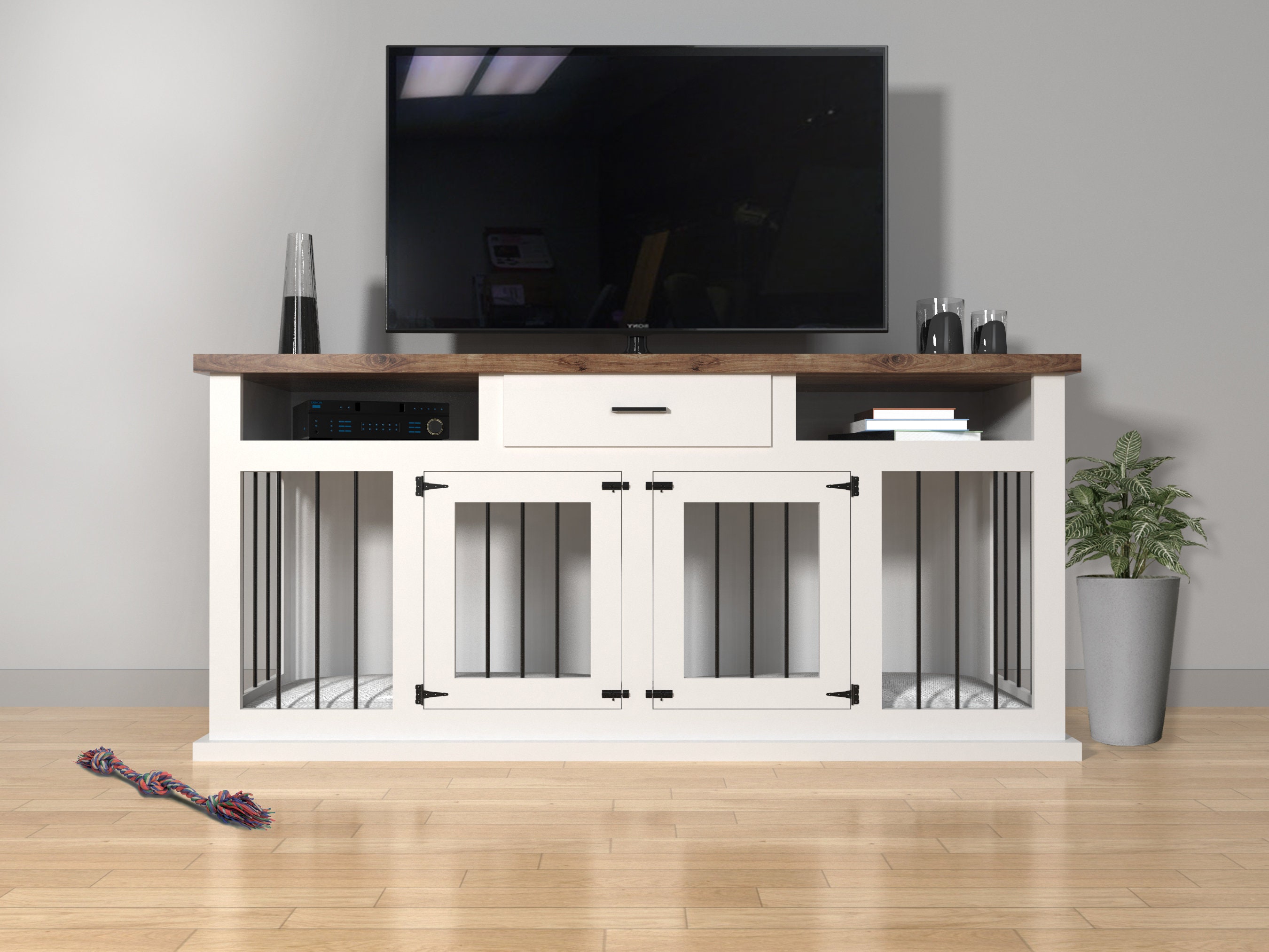 DIY Plans for Double Dog Kennel TV Stand Wooden Dog Crate | Etsy