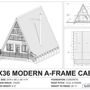Modern A-frame Cabin Architectural Plans Custom 24' X 36' Cabin ...