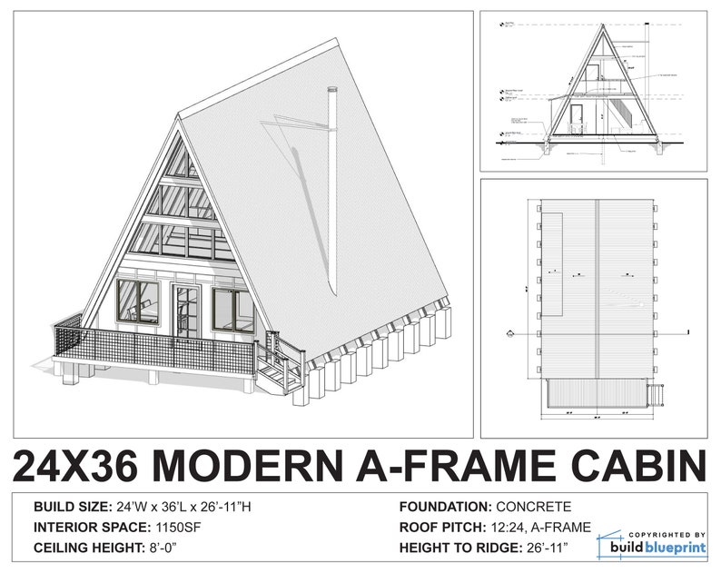 Modern A-frame Cabin Architectural Plans Custom 24' X - Etsy