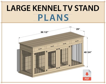 Plans numériques pour grand meuble TV double chenil pour chien - Caisse en bois bricolage pour grands chiens