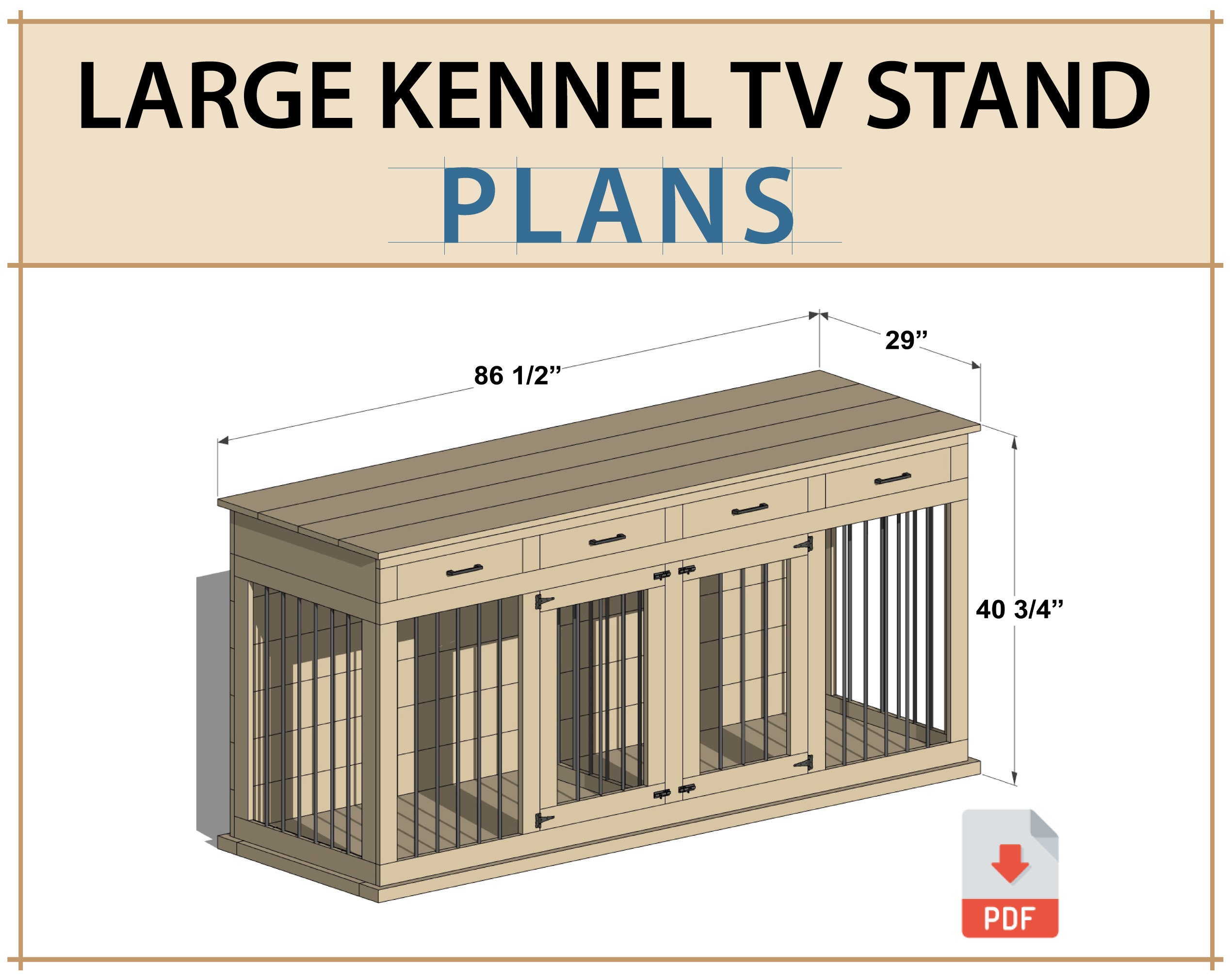 DIY Plans for Double Dog Kennel TV Stand Wooden Dog Crate Entertainment  Center Digital PDF 