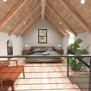 20' x 26' Adirondack Cabin w/ Loft Bedroom Architectural Plans - Custom 650SF Modern Cabin Blueprint image 3