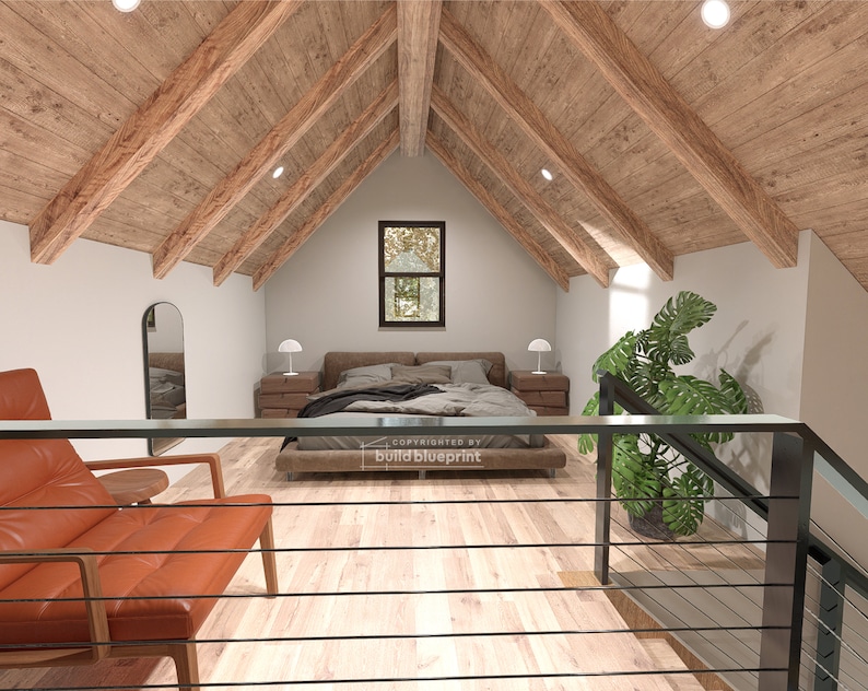 20' x 26' Adirondack Cabin w/ Loft Bedroom Architectural Plans - Custom 650SF Modern Cabin Blueprint image 3