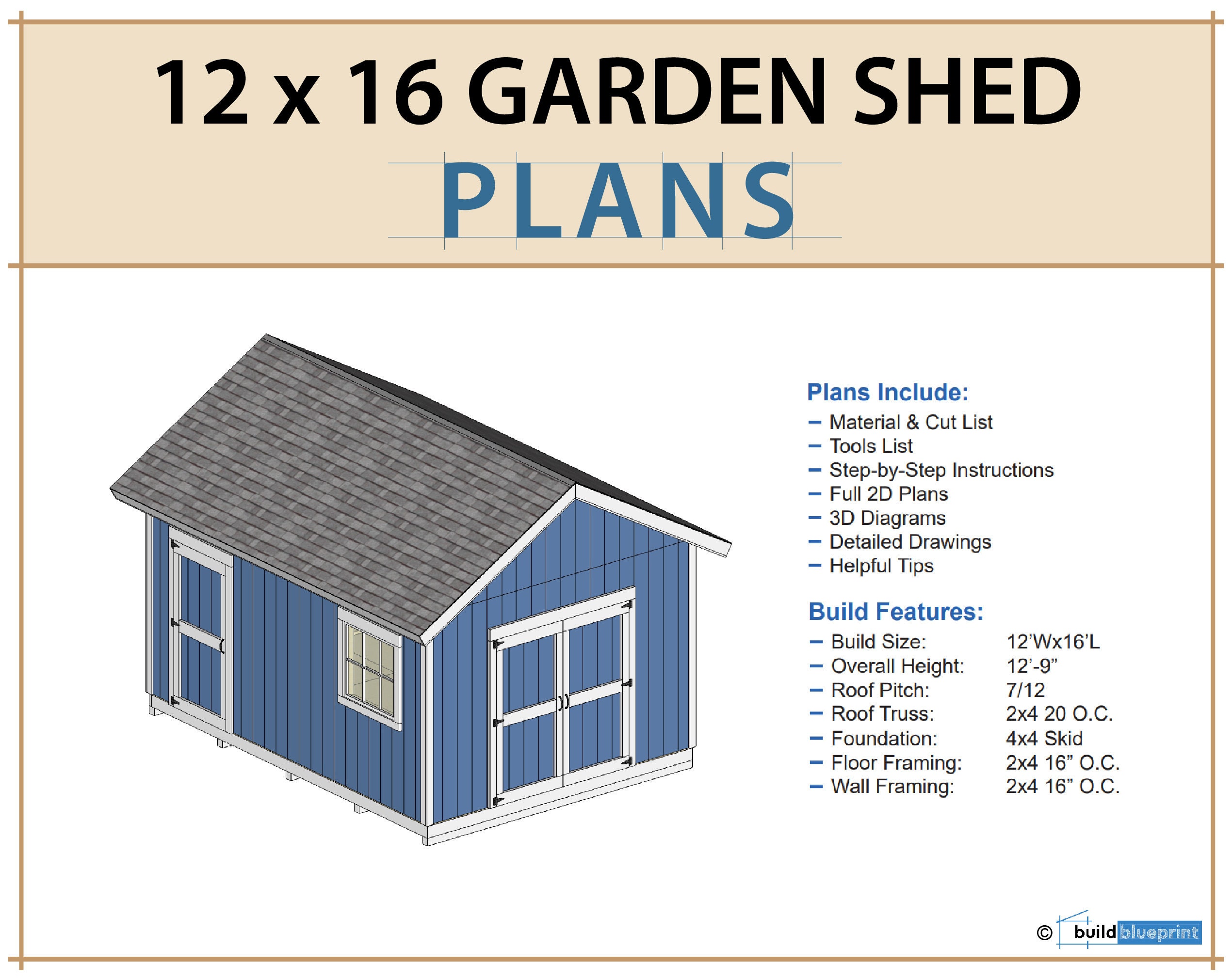 DIY Plans for 12x16 Garden Shed Large Shed Woodworking | Etsy