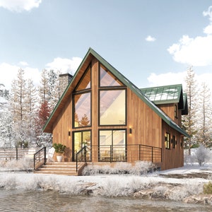 Yosemite Modern Cabin w/ Loft Architectural Plans - 1500SF Vacation House Blueprints