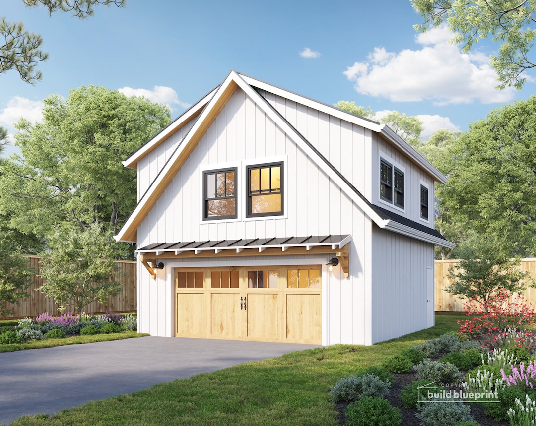 Detached 24'x24' Two Car ADU Garage Loft Architectural Plans ...