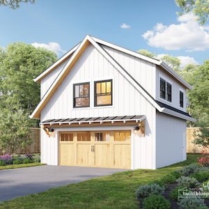 Detached 24&#39;x24&#39; Two Car ADU Garage Loft Architectural Plans - Blueprint Digital PDF