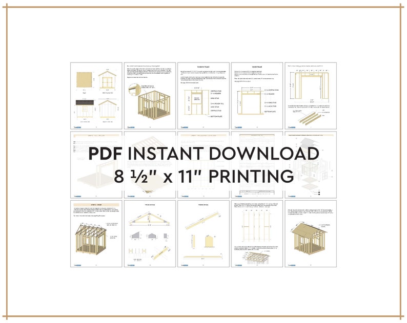 Puede incluir: Un conjunto de 12 planos PDF imprimibles para construir un cobertizo. Los planos miden 21,6 cm por 27,9 cm e incluyen instrucciones detalladas y diagramas. DESCARGA INSTANT&Aacute;NEA PDF 8 1/2" x 11" IMPRESI&Oacute;N.
