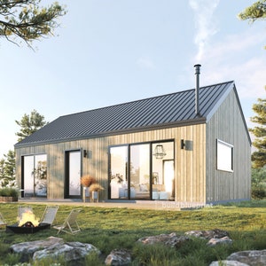 Planos arquitectónicos de una casa granero moderna de 20' x 32' - Plano de cabina nórdica personalizado 640SF