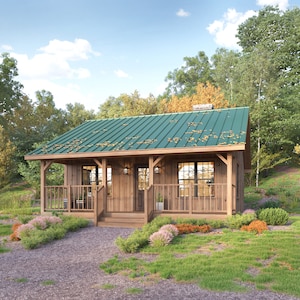 26' x 26' Lazy Bear Cabin Architectural Plans - Small 670SF Budget House Blueprints