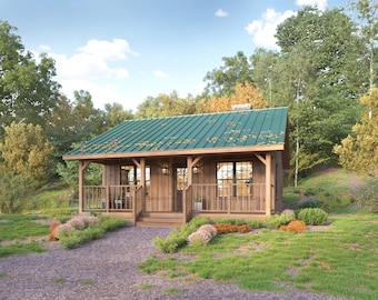 26&#39; x 26&#39; Lazy Bear Cabin Architectural Plans - Small 670SF Budget House Blueprints